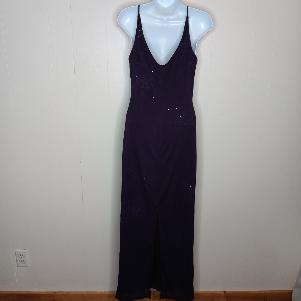 VTG Y2K City Triangles Slip Maxi Dress S Purple Floral Glitter Fairy Whimsigoth - Picture 7 of 9
